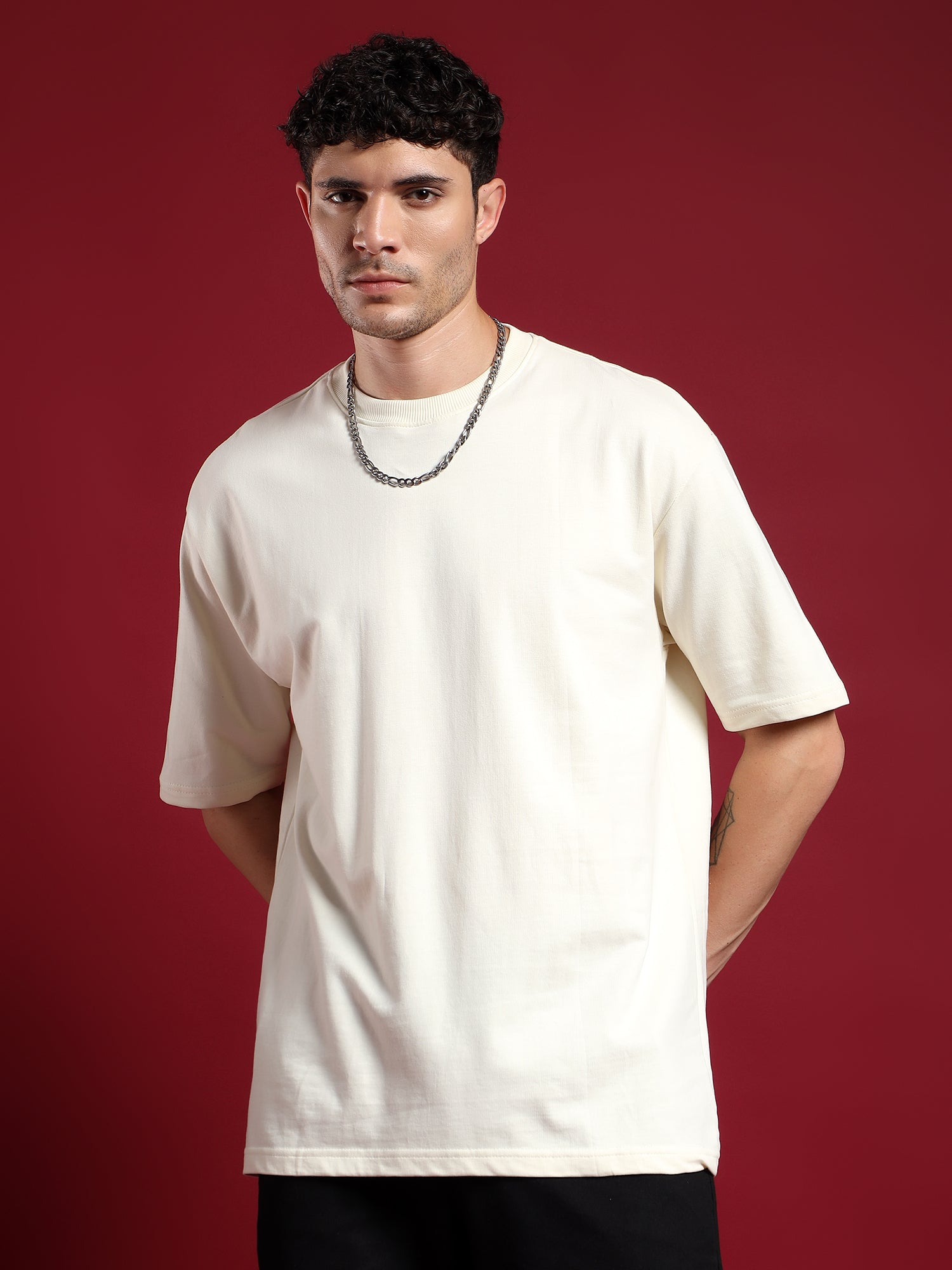 Core Essential unisex  Oversized T-Shirt-Ivory Frost(off white)