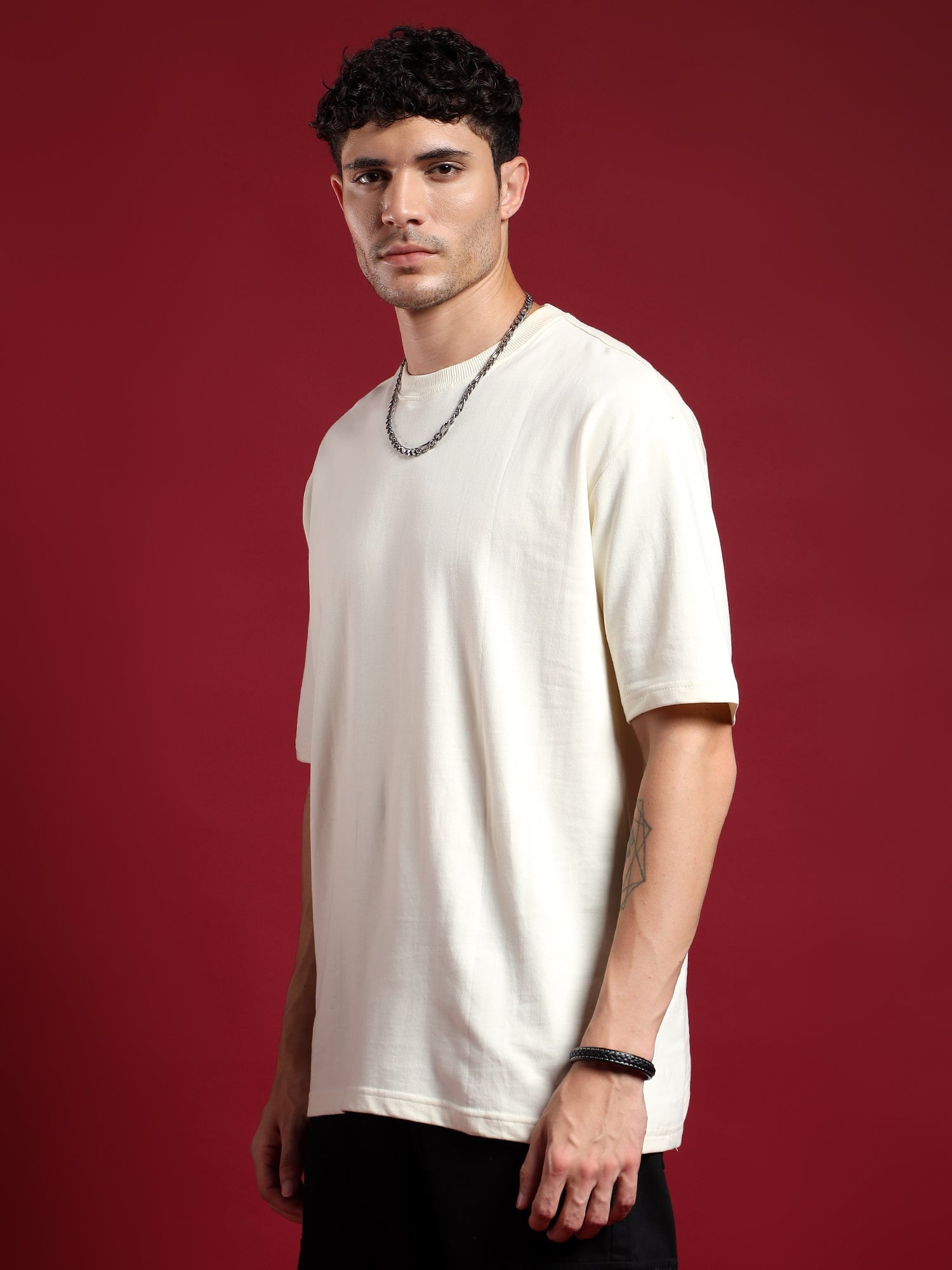 Core Essential unisex  Oversized T-Shirt-Ivory Frost(off white)