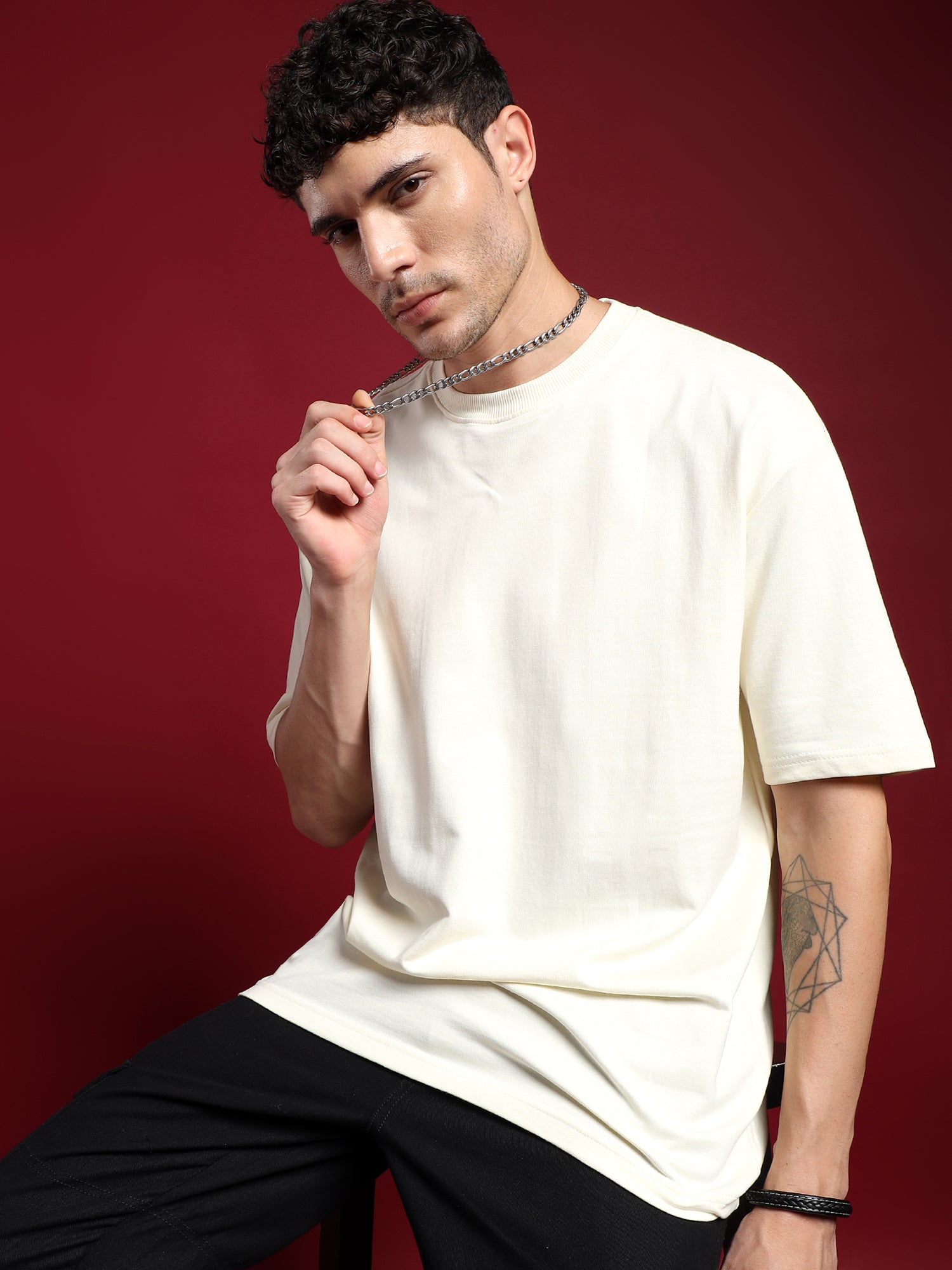 Core Essential unisex  Oversized T-Shirt-Ivory Frost(off white)